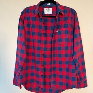 HOLLISTER Men's Red and Blue Plaid Button Down Shirt Size M